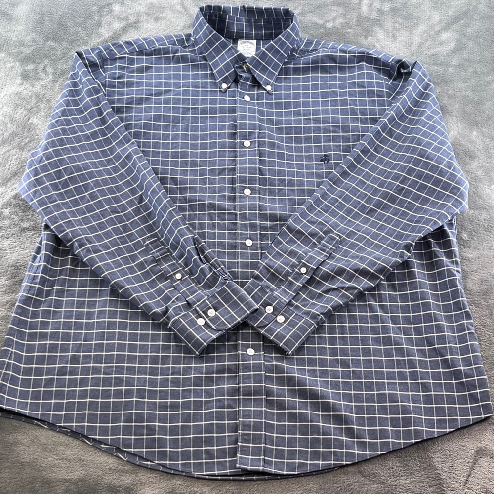 Brooks Brothers Regent Non-Iron Supima Cotton Shirt Blue Windowpane XXL Mens